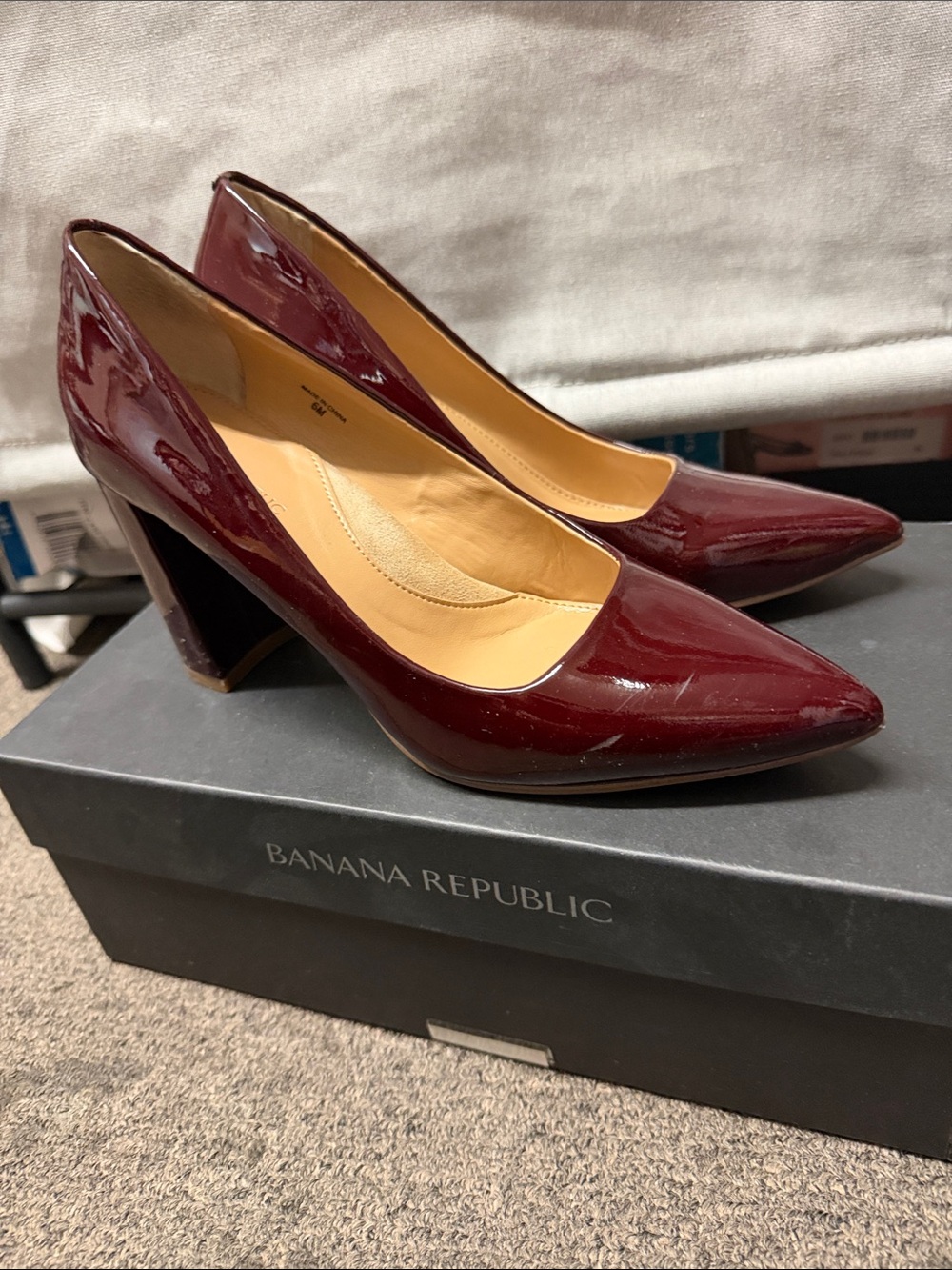 Banana Republic Women's Wine Patent Pointed-Toe Block Heels